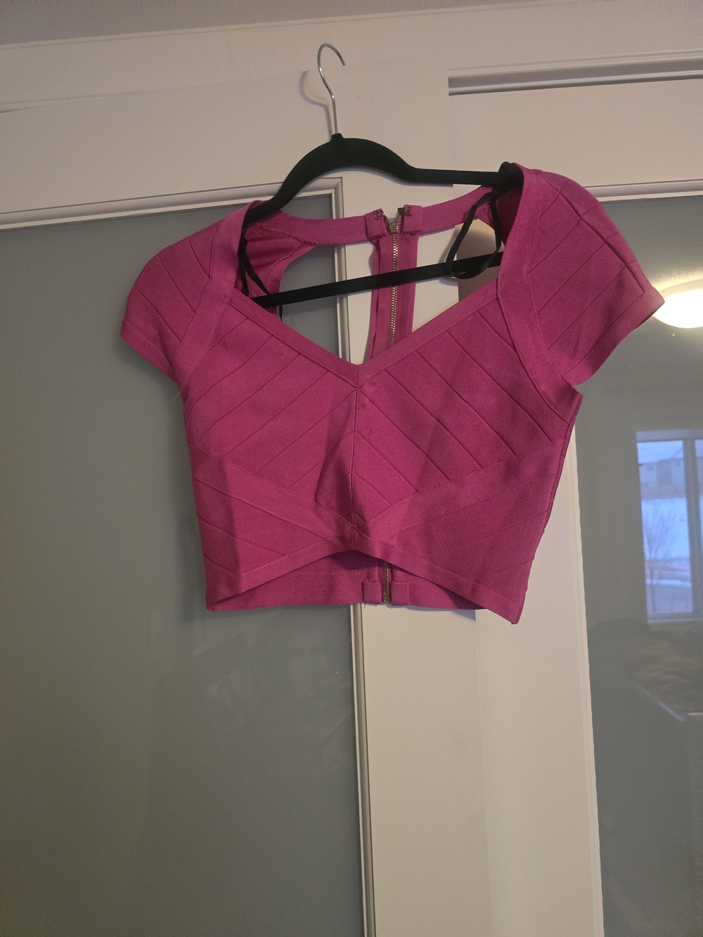 bebe Hot Pink Bandage V-Neck Crop Top